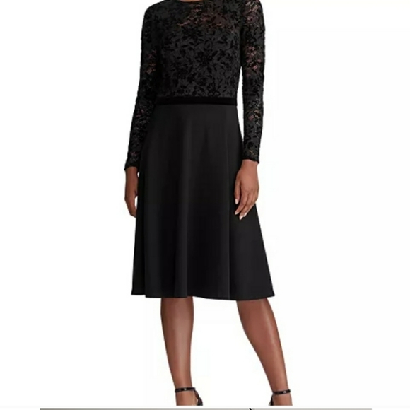 NEW Ralph Lauren Lace Bodice Dress Fit & Flare Long Sleeve Elegant Designer Chic - Picture 4 of 15